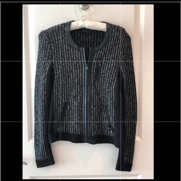 Rag & Bone Paula Knit Jacket Black Leather Trim - Picture 12 of 16